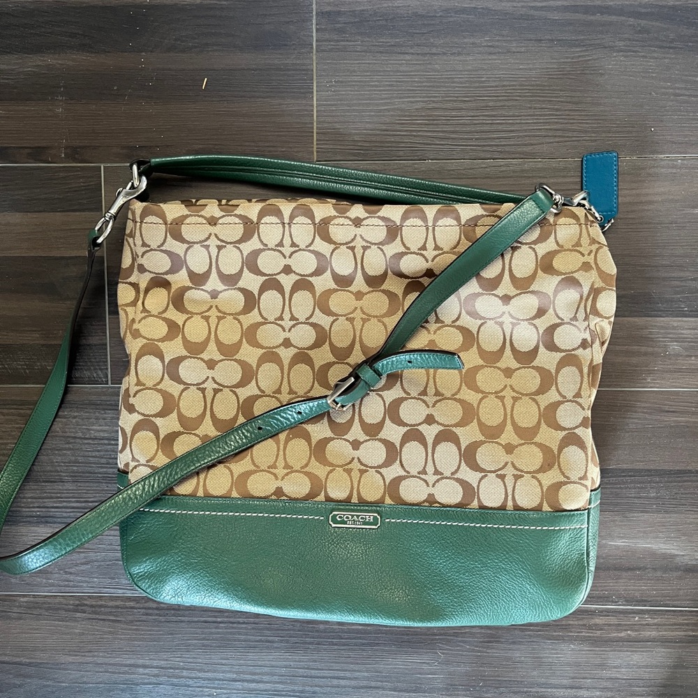 Coach Tan and Green Crossbody Bag